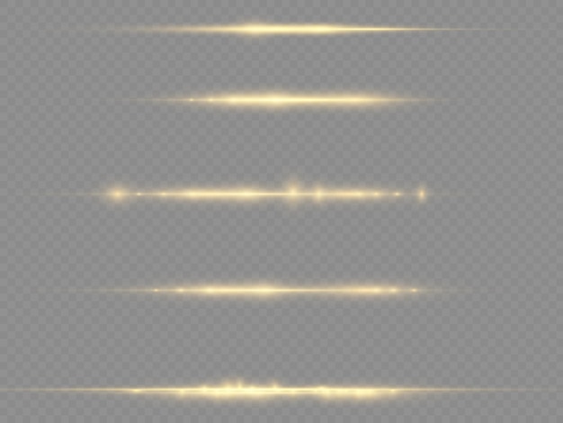 Os raios de luz brilham em lentes horizontais amarelas, pacotes de feixes de laser, brilham, linhas amarelas, lindos foguetes