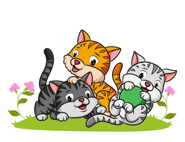 Os três gatinhos estão brincando juntos de ilustração