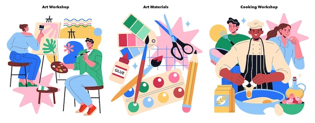 Os workshops de arte e culinária oferecem experiências práticas para os participantes descobrirem a criatividade