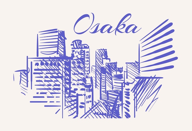 Osaka esboço skyline osaka ilustração vetorial desenhada à mão isolado no fundo branco