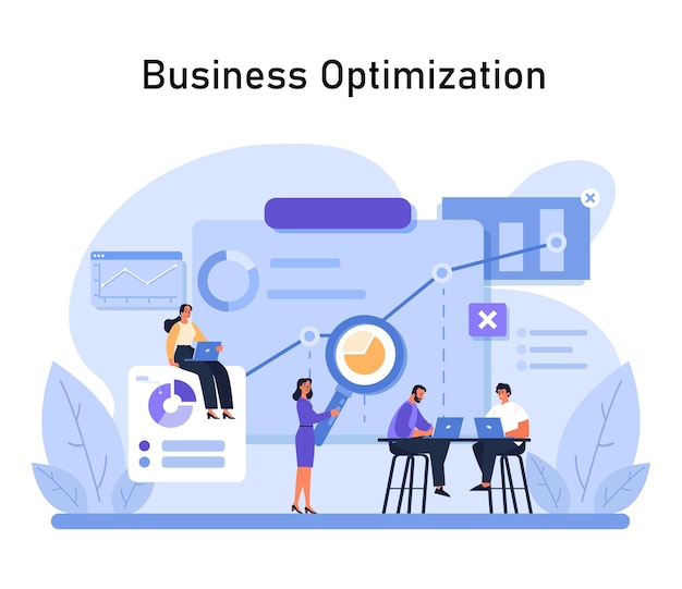 Otimização de negócios em equipes de foco colaboram em insights baseados em dados com diagramas e ferramentas