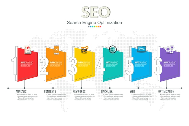 Otimização de seo de modelo de infográficos conceito de marketing digital seo com gráfico e ícones