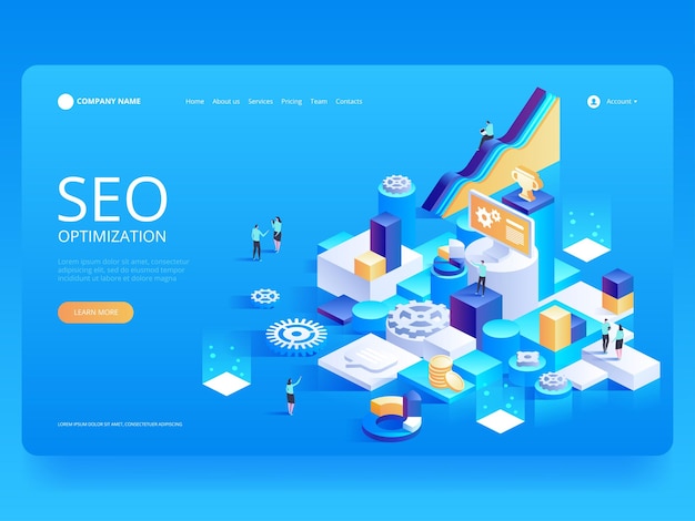 Vetor otimização de seo para site e site para celular. modelo de página de destino.