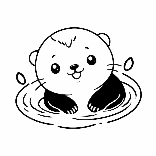 Otter flutuando em sua parte de trás vector página de coloração para crianças