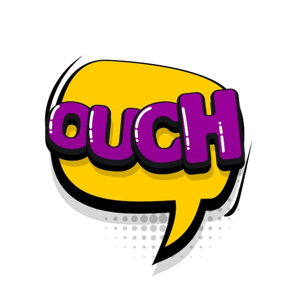 Ouch oops texto em quadrinhos efeitos sonoros estilo pop art vector discurso bolha palavra desenho animado