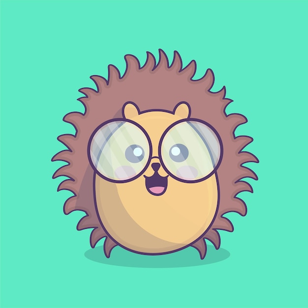 Vetor ouriço fofo com personagem de desenho animado de óculos com ilustração engraçada de rosto feliz