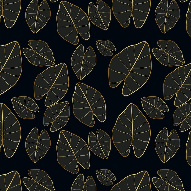 Ouro de luxo e natureza vetor de fundo verde padrão floral artes de linha de plantas de monstera dourado