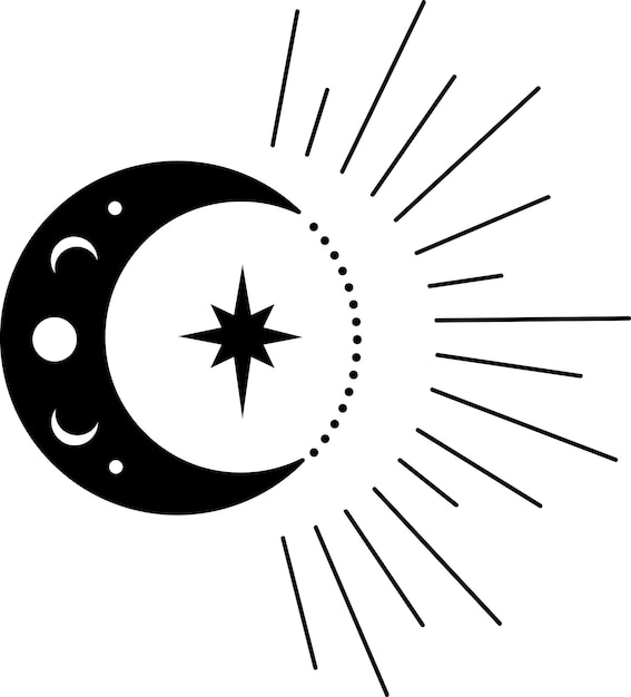 Vetor ouro ilustração em vetor svg astrologia. lua crescente com estrelas e raios. sublimação astronomia