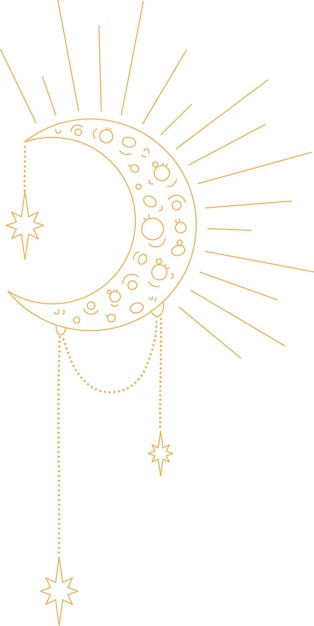 Ouro ilustração em vetor svg astrologia. lua crescente com estrelas e raios. sublimação astronomia