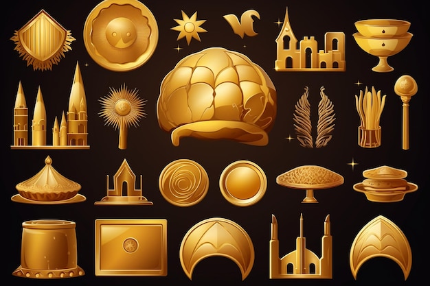 Vetor ouro islâmico em golden ramadan icons set