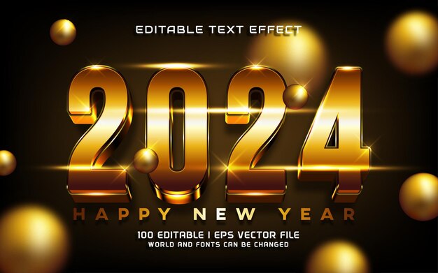 Vetor ouro moderno 2024 feliz ano novo efeito de texto estilo gráfico