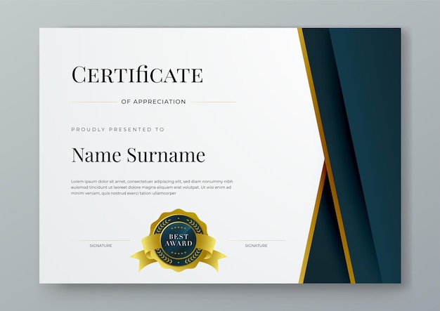 Ouro preto e branco vetor moderno elegante e luxuoso modelo de certificado para corporativo Para o prêmio de diploma de negócios oficina de prêmio de conclusão de competição de graduação e educação
