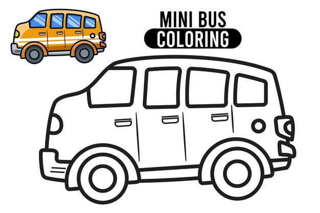 Vetor outline de mini-ônibus de desenho animado livro de colorir para crianças ilustração vetorial de contorno