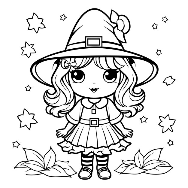 Vetor outline de página de coloração de cute leprechaun girl