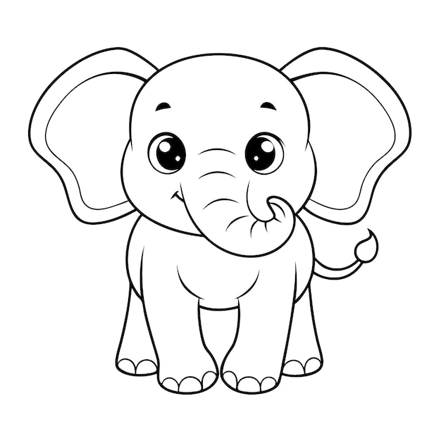 Outline de página de colorir de elefante bonito Ilustração de animal adorável para crianças colorir