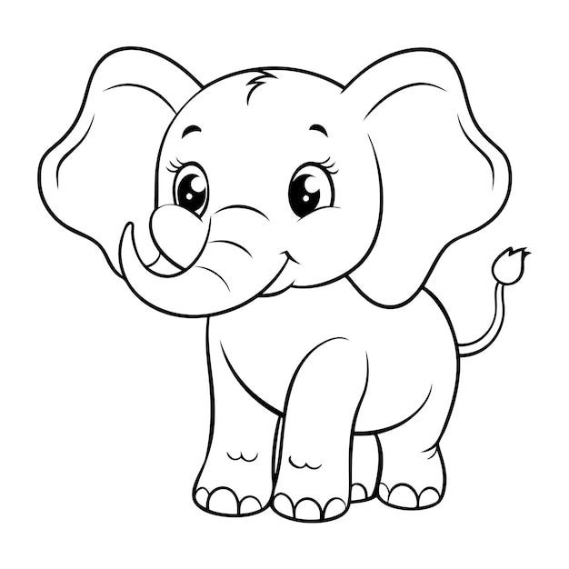 Outline de página de colorir de elefante bonito Ilustração de animal adorável para crianças colorir