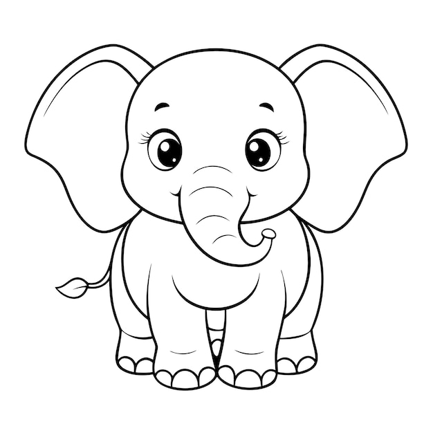Outline de página de colorir de elefante bonito Ilustração de animal adorável para crianças colorir