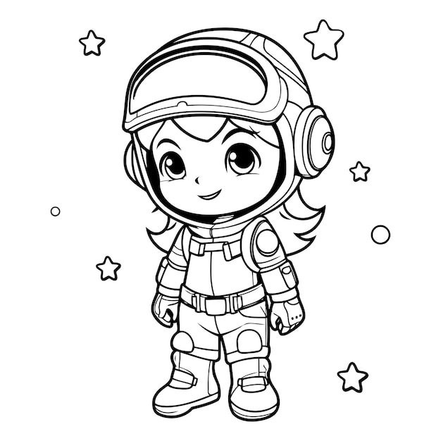 Outline de página de colorir de personagem de desenho animado astronauta menina