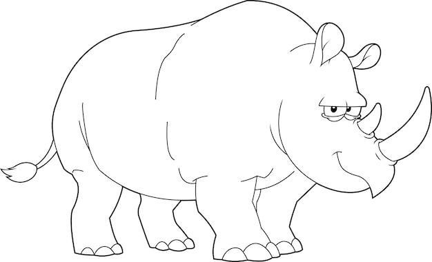 Vetor outlined rhinoceros animal personagem de desenho animado vector ilustração desenhada à mão