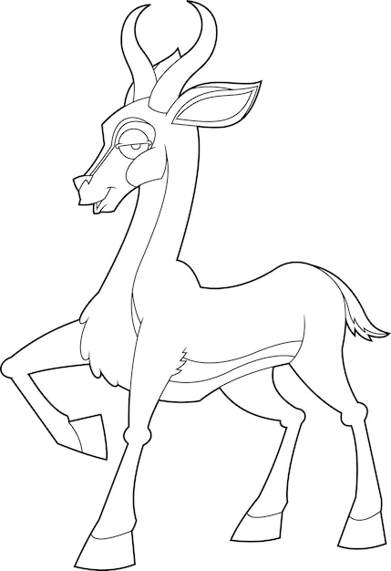 Vetor outlined springbok animal cartoon character vector ilustração desenhada à mão