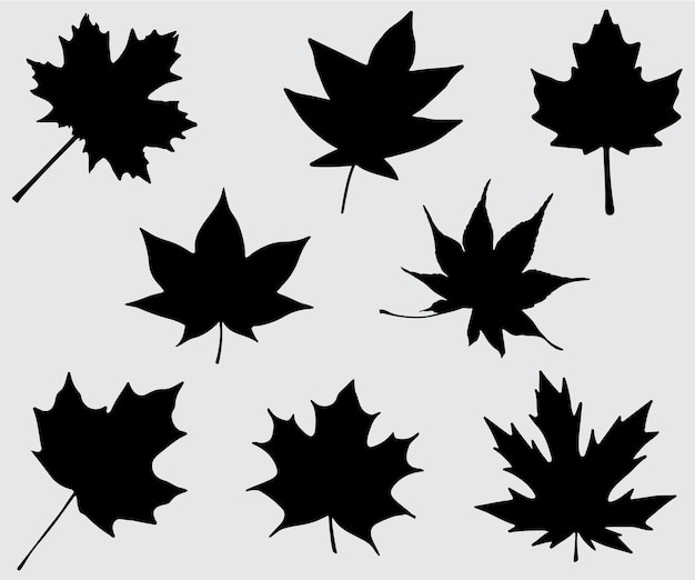 Outono Maple Folhagem Folha Preto Sobre Fundo Branco Silhueta Ilustração Arte Vetorial Design