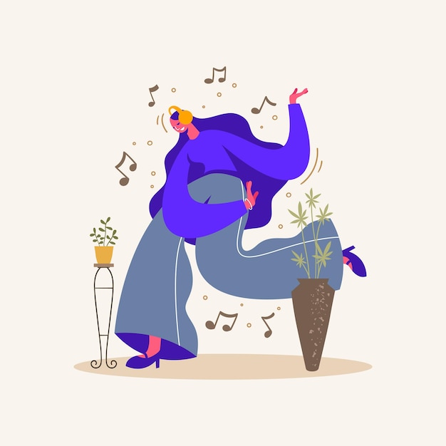 Vetor ouvindo música ilustração em estilo simples de design plano com personagem feminina