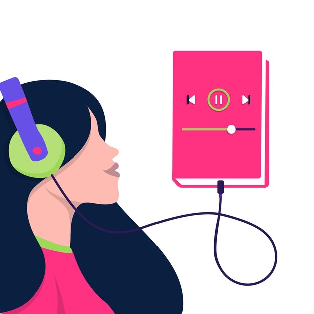Ouvir audiolivros nova forma de aprender digital Ilustração do conceito de educação