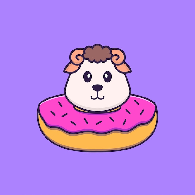 Ovelha bonita com uma rosquinha no pescoço. conceito de desenho animado animal isolado.