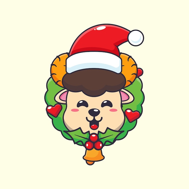Ovelha de carneiro bonita no dia de Natal Ilustração de personagens de desenhos animados de Natal