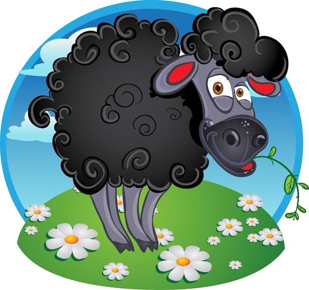 Vetor ovelha negra com lâmina de grama na cor de fundo