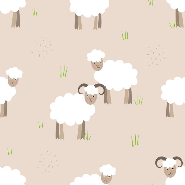 Vetor ovelhas em fundo bege padrão vetorial sem costura