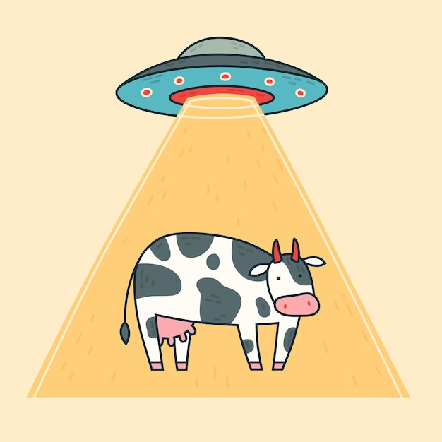 ufo sequestrando uma silhueta de vaca. nave espacial alienígena, adesivo de  desenho animado de objeto voador desconhecido futurista isolado em fundo  azul escuro. ilustração vetorial plana 6138912 Vetor no Vecteezy