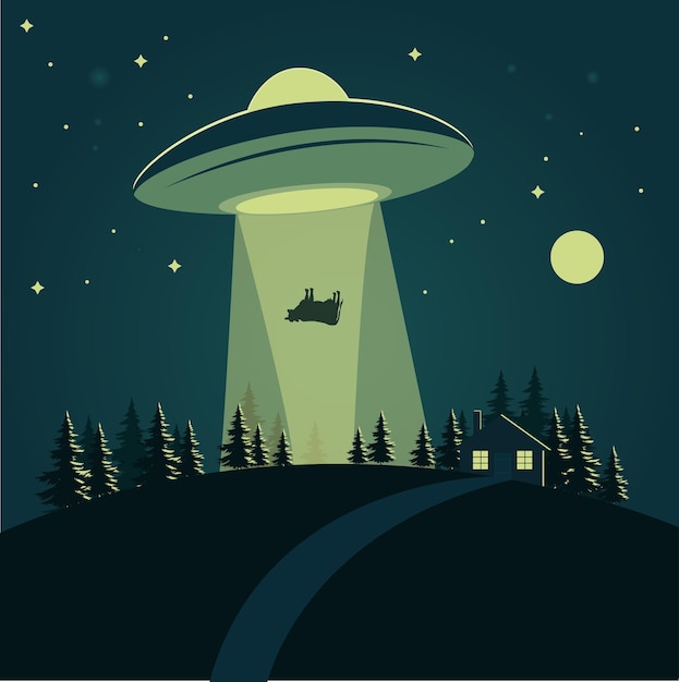 OVNI rouba uma vaca na floresta noturna