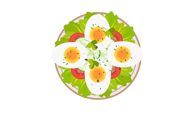 Ovo cozido e salada no prato Vector de prato de ovo em estilo de desenho animado plano Clipart de comida
