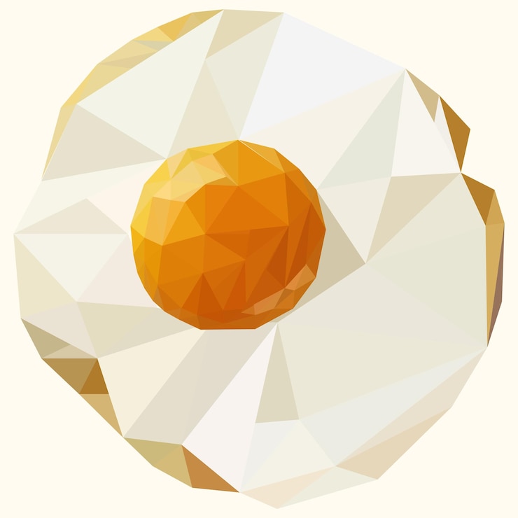 Vetor ovo de galinha frito feito de triângulos complementará a ilustração em estilo low poly