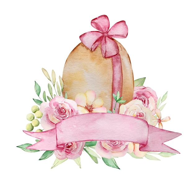 Ovo de ilustração de páscoa de primavera aquarela com banner