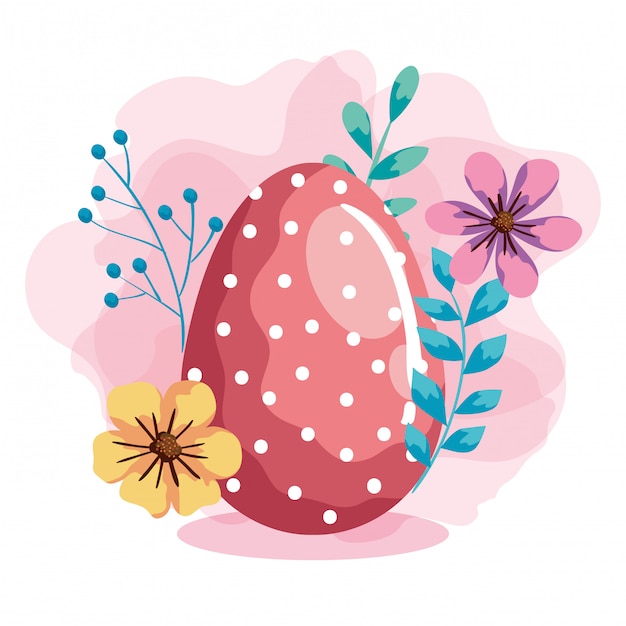 Ovo de Páscoa com decoração de flores e folhas