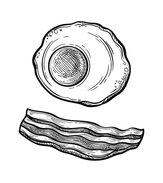 Vetor ovo frito e bacon esboço de tinta do pequeno-almoço ilustração vetorial desenhada à mão estilo retro