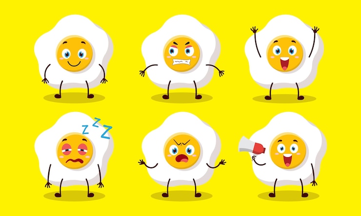 Vetor ovo frito engraçado com muitas expressões ilustração de design