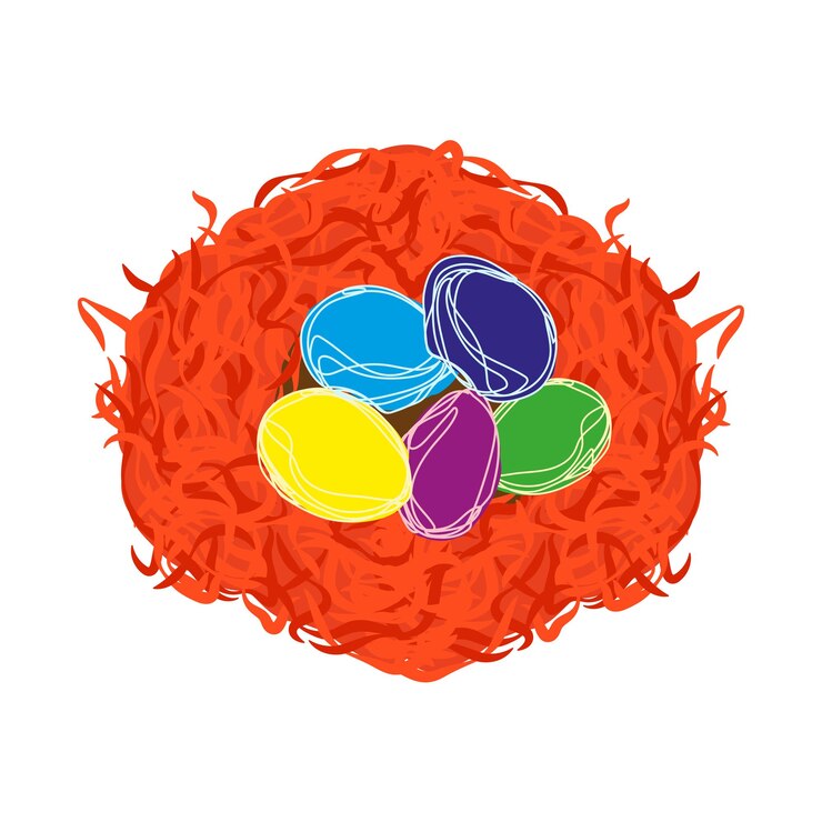 Vetor ovos coloridos no ninho de pássaros para ilustração vetorial de páscoa