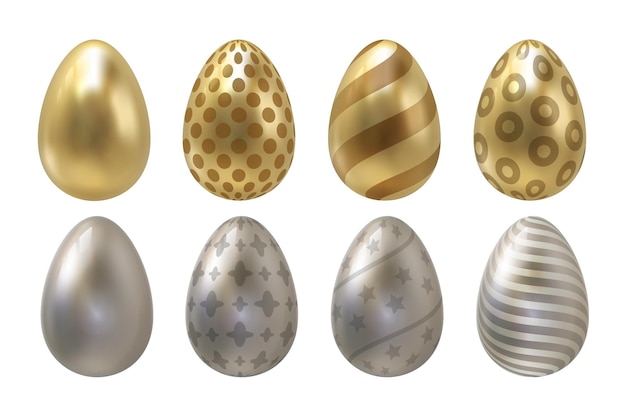 Ovos de ouro. elemento de celebração do feriado da páscoa com ponto espiral e padrão de linha, símbolo de decoração de luxo realista. ovos de ilustração vetorial para cartões e anúncios