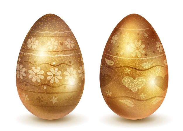 Ovos de páscoa com textura de superfície diferente em cores douradas