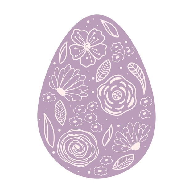 Ovos de páscoa roxos de silhuetas com padrões florais e de contorno de primavera ilustração vetor de ovos de páscoa coloridos e minimalistas