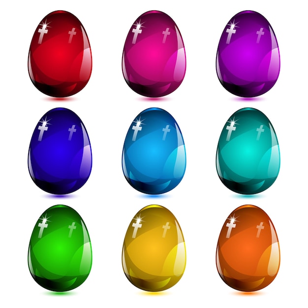 Ovos de vidro de páscoa de cores diferentes. ilustração vetorial.