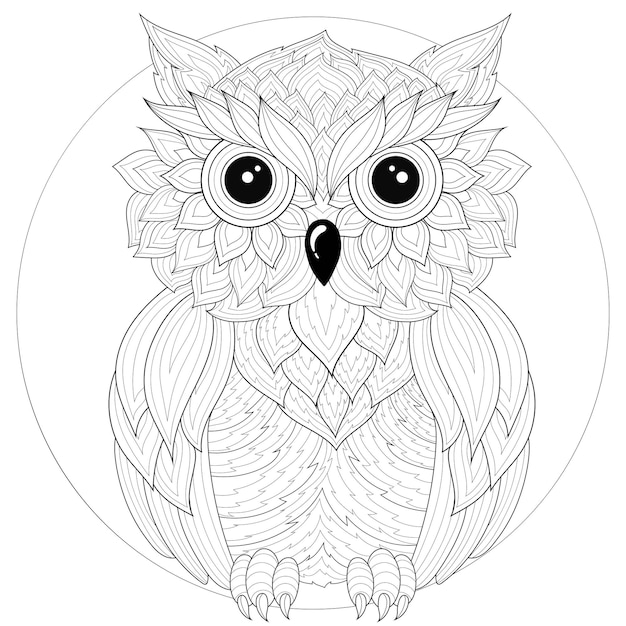 Owl.coloring book anti-stress para crianças e adultos. ilustração isolada no fundo branco. estilo zen-emaranhado. desenho em preto e branco.