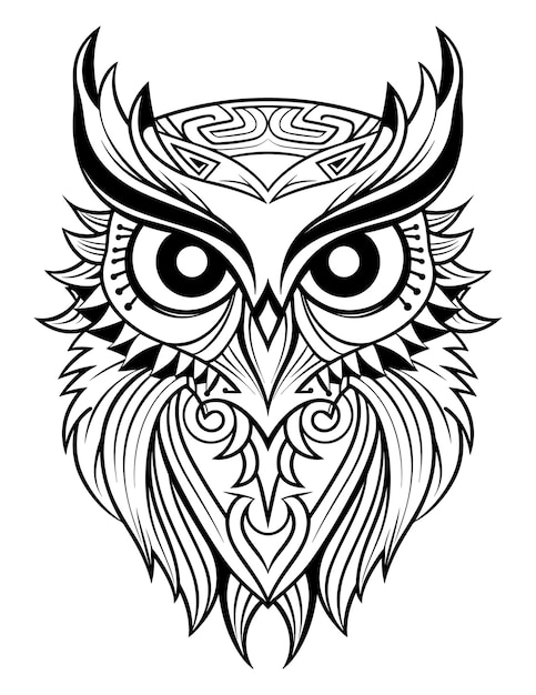 Owl ou águia página de coloração esboço vetor arte mandala páginas de coloração adulto