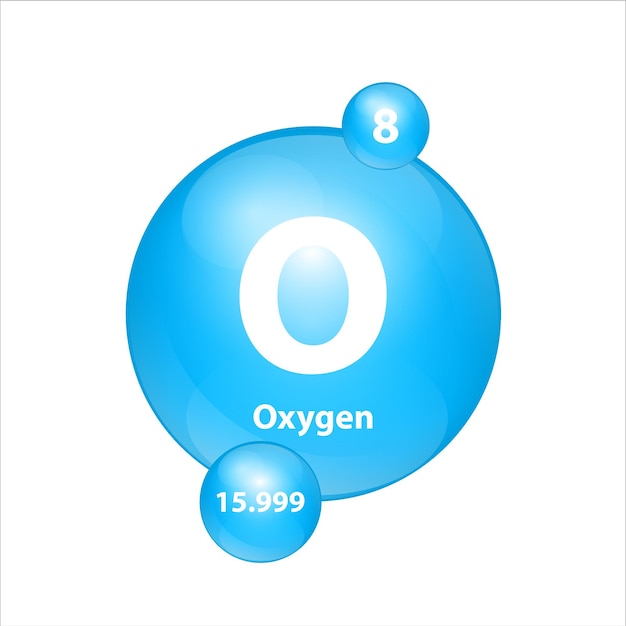 Oxigênio (o) ícone estrutura elemento químico forma redonda círculo luz azul com número atômico.
