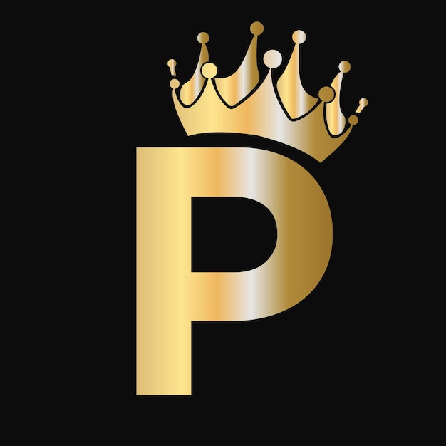 P Coroa Logo Template Logotipo da Coroa Real Signo de luxo para beleza Moda Estrela Símbolo elegante