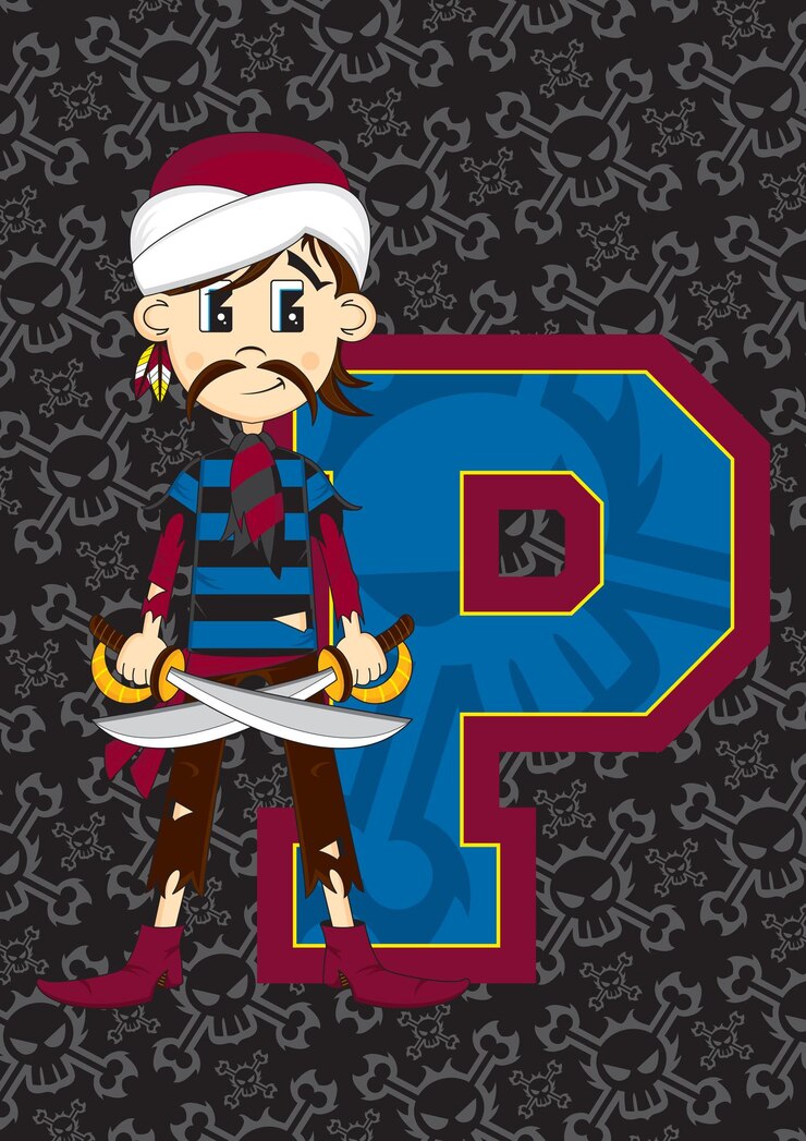 Vetor p é para alfabeto pirata espadachim ilustração educacional de aprendizagem