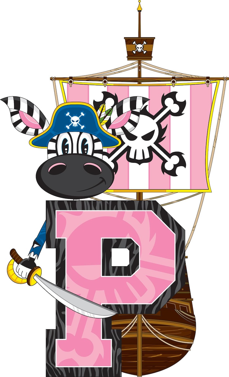 Vetor p é para pirata com alfabeto de navio aprendendo ilustração educacional